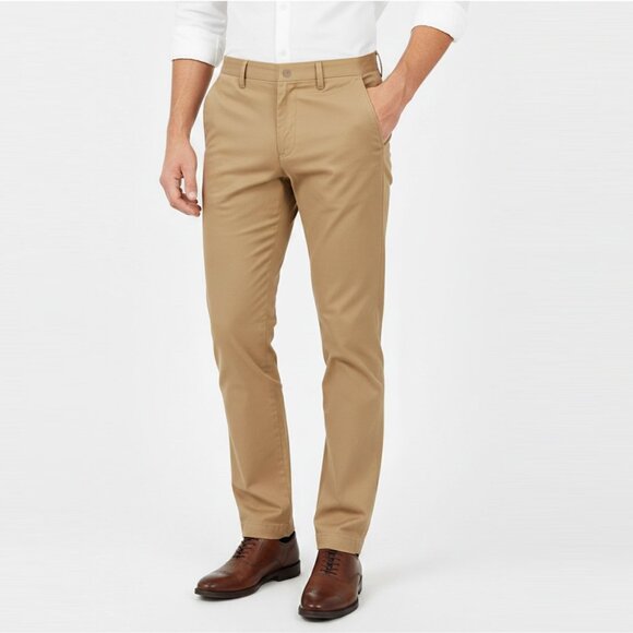 H&M Mens Slim Fit Cotton Chinos Pants Tan Beige 100% Cotton Summer Casual - Picture 1 of 8